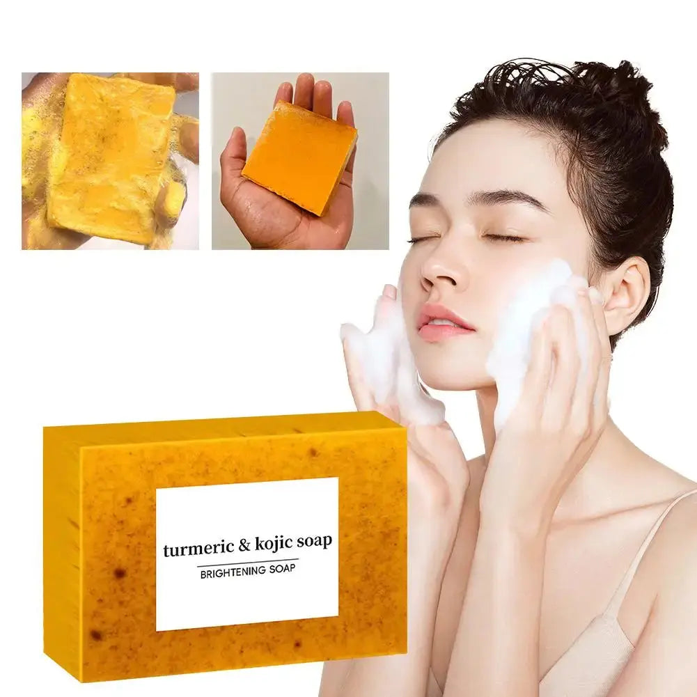 Savon fait à la main au curcuma, savon à l'acide kojique au citron, savon de douche et pour le visage, nettoyage en profondeur pour les soins de la peau du visage et du corps, 100g Marvella