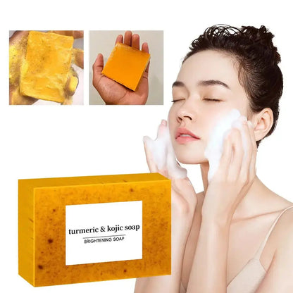 Savon fait à la main au curcuma, savon à l'acide kojique au citron, savon de douche et pour le visage, nettoyage en profondeur pour les soins de la peau du visage et du corps, 100g Marvella