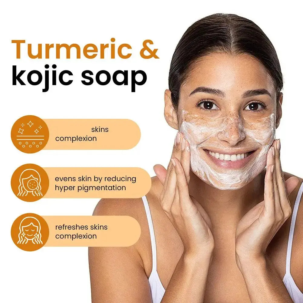 Savon fait à la main au curcuma, savon à l'acide kojique au citron, savon de douche et pour le visage, nettoyage en profondeur pour les soins de la peau du visage et du corps, 100g Marvella