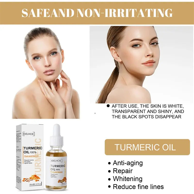 Sérum pour le visage au curcuma, rétrécit les pores, Essence réparatrice, mélanine, éclaircissant, hydratant, nourrissant, huile de cur-cumin, estompe les taches foncées, soins pour la peau Marvella