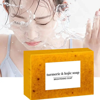 Savon fait à la main au curcuma, savon à l'acide kojique au citron, savon de douche et pour le visage, nettoyage en profondeur pour les soins de la peau du visage et du corps, 100g Marvella