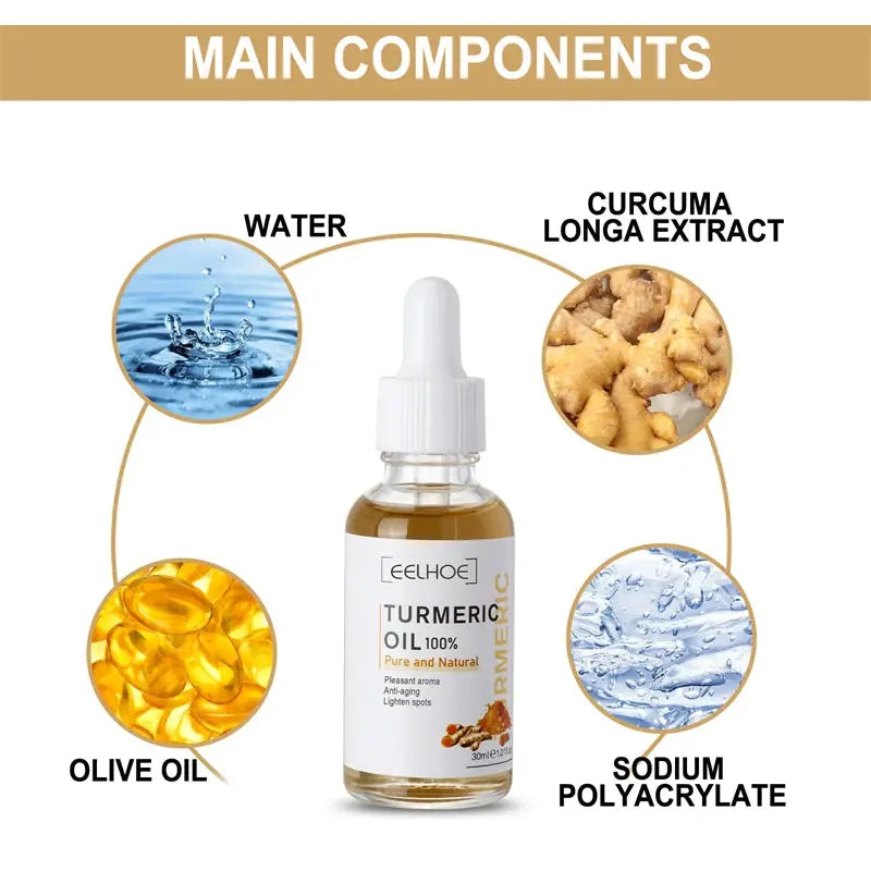 Sérum pour le visage au curcuma, rétrécit les pores, Essence réparatrice, mélanine, éclaircissant, hydratant, nourrissant, huile de cur-cumin, estompe les taches foncées, soins pour la peau Marvella